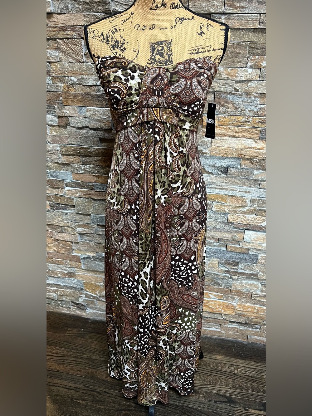 Paisley Retro Strapless Maxi Dress Flowy Sundress Flattering Sz 10 NWT 60s 70s